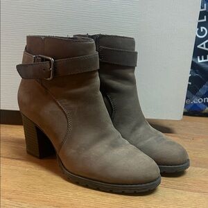 Clarks Brown Heeled Boots with Buckle